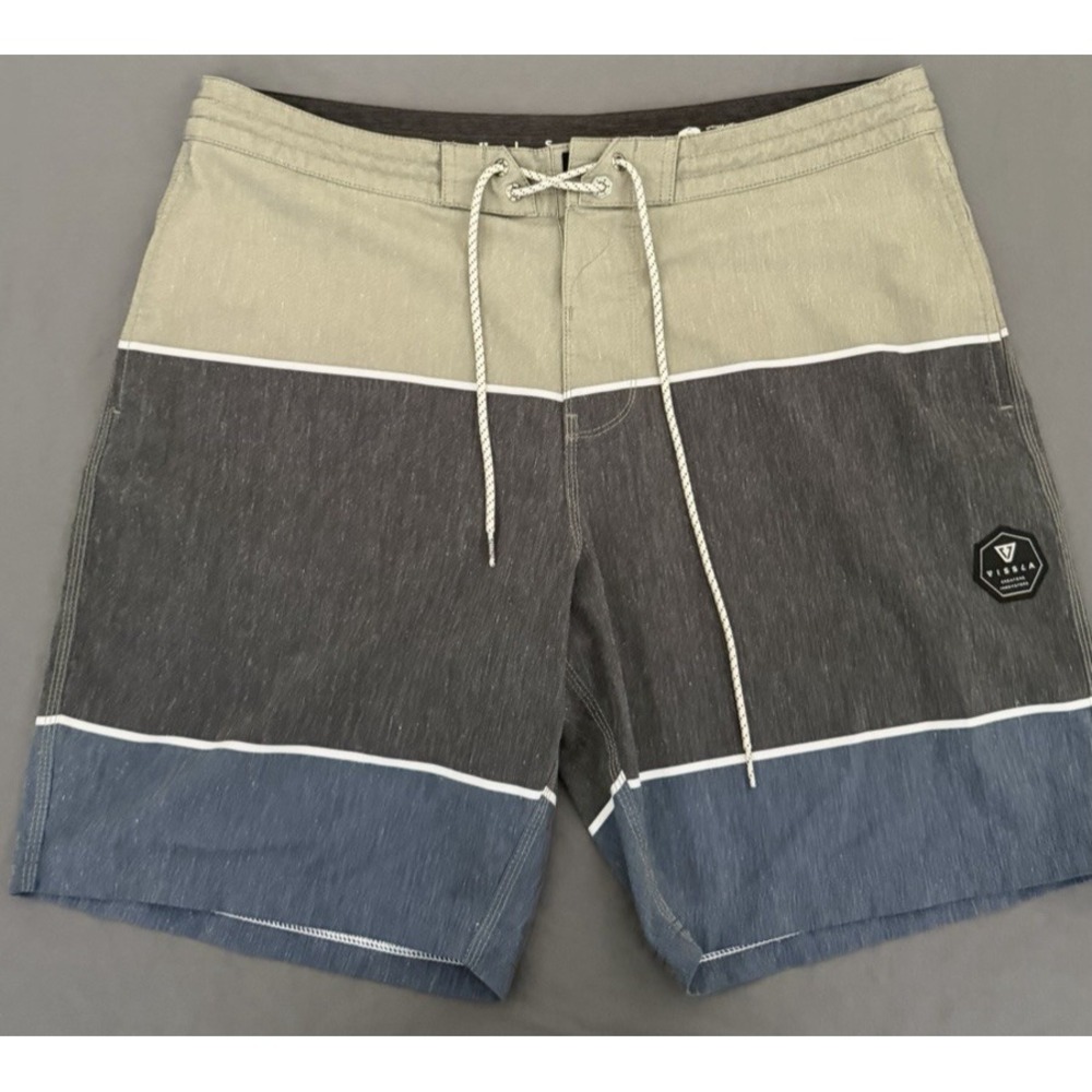 Vissla Swim Trunks Mens 36 Green Gray Swim Board Shorts Pockets Drawstring